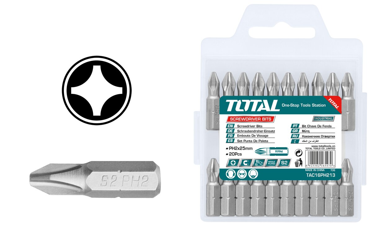 TAC16PH213 TOTAL ΜΥΤΕΣ ΣΤΑΥΡΟΥ ΜΑΓΝΗΤΙΚΕΣ PH2 25mm 20ΤΕΜ (TAC16PH213) - Image 1