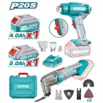 TOTAL ΕΠΑΓΓ. ΣΕΤ ΠΟΛΥΕΡΓΑΛΕΙΟ + ΠΙΣΤΟΛΙ ΘΕΡΜΟΥ ΑΕΡΑ ΜΠΑΤ. Li-ion 20V / 2Ah+4Ah (TOSLI230705)