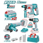 TOTAL ΕΠΑΓΓ. ΣΕΤ ΠΝΕΥΜΑΤΙΚΟ ΠΙΣΤΟΛΕΤΟ + ΔΡΑΠ/ΒΙΔΟ ΚΡΟΥΣΤ. + ΓΩΝΙΑΚΟΣ ΤΡΟΧΟΣ ΜΠΑΤ. Li-ion 20V / 4Ah / 2 ΜΠΑΤ (TOSLI240202)