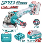 TOTAL ΕΠΑΓΓ. ΣΕΤ ΓΩΝΙΑΚΟΣ ΤΡΟΧΟΣ 125mm ΜΠΑΤ. Li-ion 20V / 5Ah / 2 ΜΠΑΤ (TAGLI2212532E)