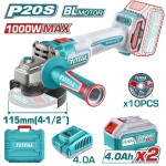 TOTAL ΕΠΑΓΓ. ΣΕΤ ΓΩΝΙΑΚΟΣ ΤΡΟΧΟΣ 115mm ΜΠΑΤ. Li-ion 20V / 4Ah / 2 ΜΠΑΤ (TAGLI271532E)