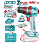 TOTAL ΕΠΑΓΓ. ΔΡΑΠΑΝΟΚΑΤΣΑΒΙΔΟ ΚΡΟΥΣΤΙΚΟ ΜΠΑΤ. Li-ion 20V / 2Ah / 66Nm / 2 ΜΠΑΤ BL Motor (TIDLI20668E)