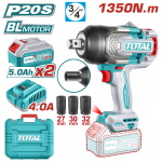 TOTAL ΕΠΑΓΓ. ΜΠΟΥΛΟΝΟΚΛΕΙΔΟ ΜΠΑΤ. Li-ion 20V / 1350Nm / 5Ah / 2 ΜΠΑΤ (TIWLI20135)