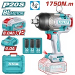 TOTAL ΕΠΑΓΓ. ΜΠΟΥΛΟΝΟΚΛΕΙΔΟ ΜΠΑΤ. Li-ion 20V / 1750Nm / 8Ah / 2 ΜΠΑΤ BL Motor (TIWLI20175E)