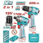 TOTAL ΣΕΤ ΕΠΑΓΓ. ΔΡΑΠ/ΒΙΔΟ 60Nm + ΠΑΛΜΙΚΟ ΚΑΤΣΑΒΙΔΙ 170Nm ΜΠΑΤ. Li-ion 16V/2Ah/2 ΜΠΑΤ (TOSLI240968)