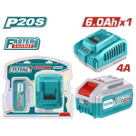 TOTAL ΕΠΑΓΓ. ΣΕΤ 1τεμ ΜΠΑΤ. TFBLI2060 Li-ion 20V/6Ah + 1τεμ ΤΑΧΥΦΟΡΤΙΣΤΗΣ TFCLI20411E (TFBCPK1416E)