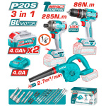 TOTAL ΕΠΑΓΓ. ΣΕΤ ΔΡΑΠ/ΒΙΔΟ ΚΡΟΥΣΤ. + ΠΑΛΜΙΚΟ ΚΑΤΣΑΒΙΔΙ + ΦΥΣΗΤΗΡΑΣ ΜΠΑΤ. Li-ion 20V (TOSLI250883E)